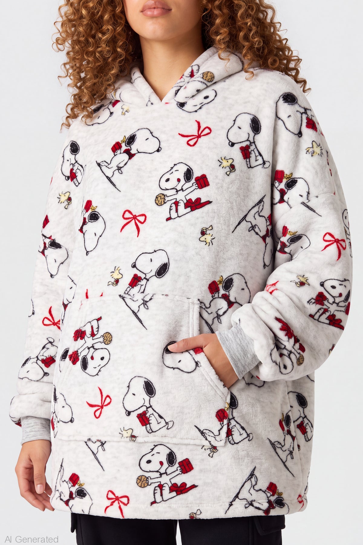 Alt View 4. Peanuts Snoopy Plush Blanket Hoodie - White
