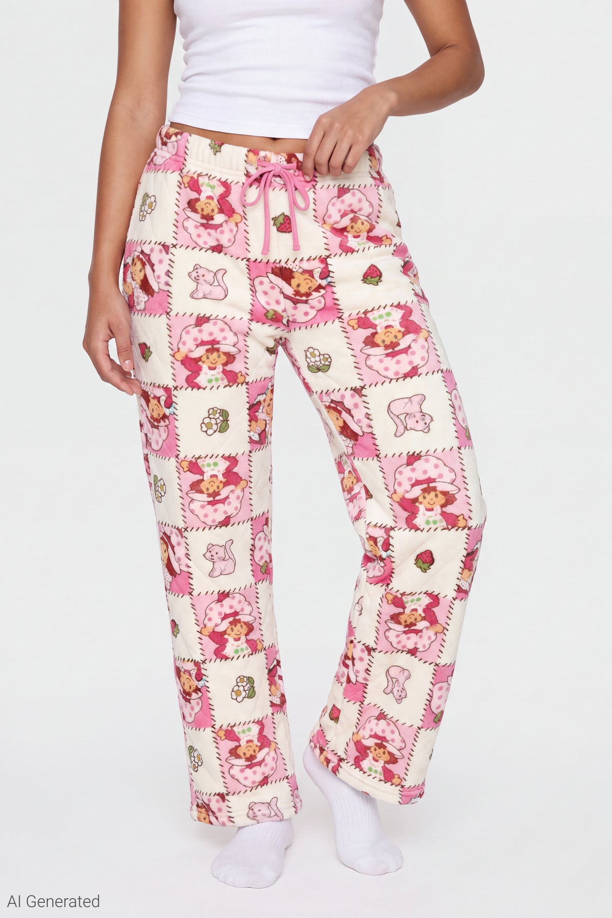 Alt View 3. Strawberry Shortcake Plush Pajama Pant - Cream