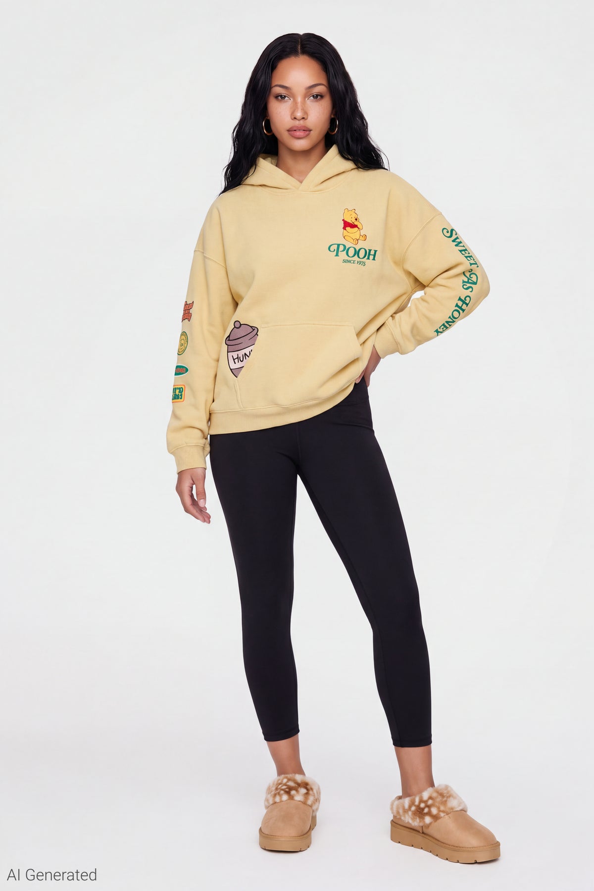 Alt View 3. Winnie the Pooh Embroidered Hoodie - Tan