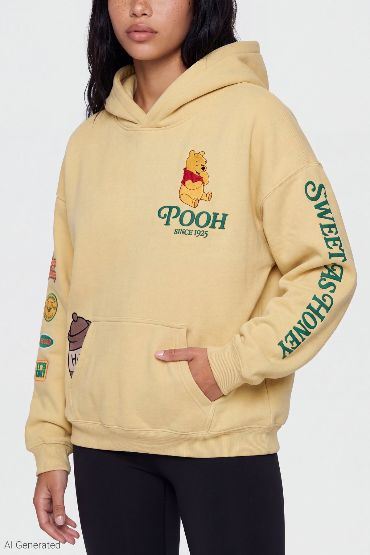 Alt View 4. Winnie the Pooh Embroidered Hoodie - Tan