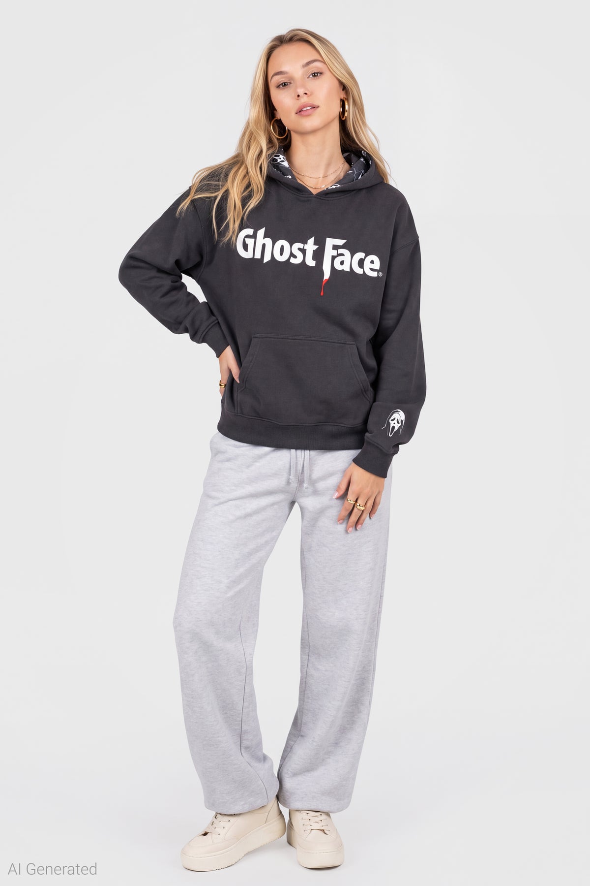 Alt View 3. Ghost Face Graphic Hoodie - Black