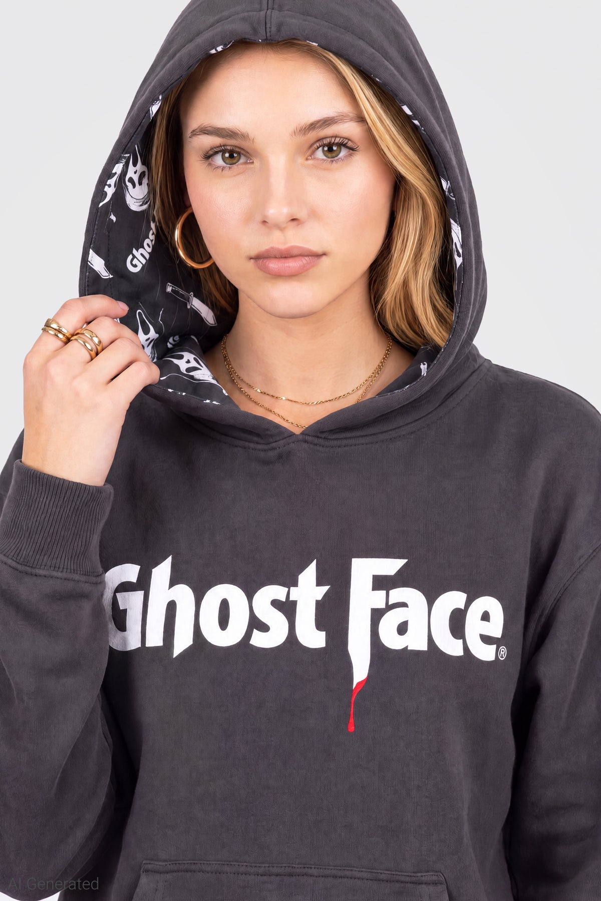 Alt View 4. Ghost Face Graphic Hoodie - Black