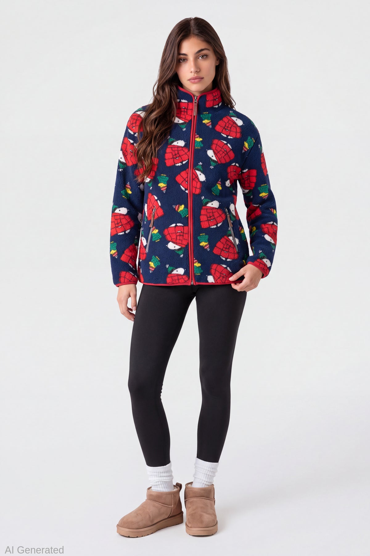 Alt View 3. Peanuts Snoopy Sherpa Zip Pullover - Navy
