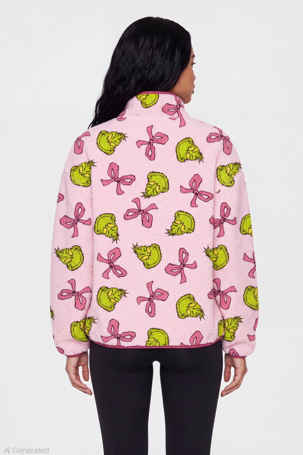 Alt View 2. The Grinch Sherpa Zip Pullover - Light Pink