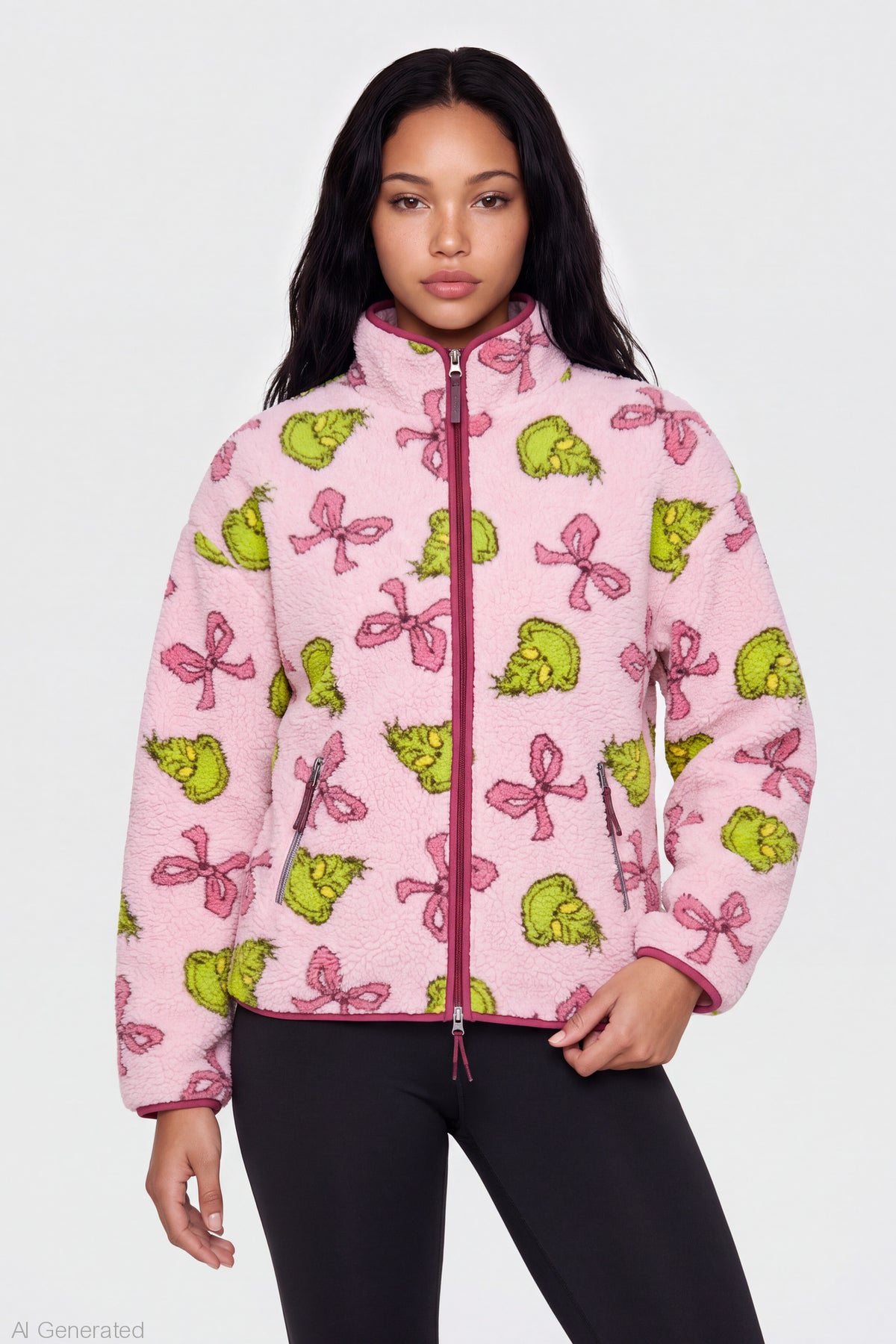 Alt View 3. The Grinch Sherpa Zip Pullover - Light Pink
