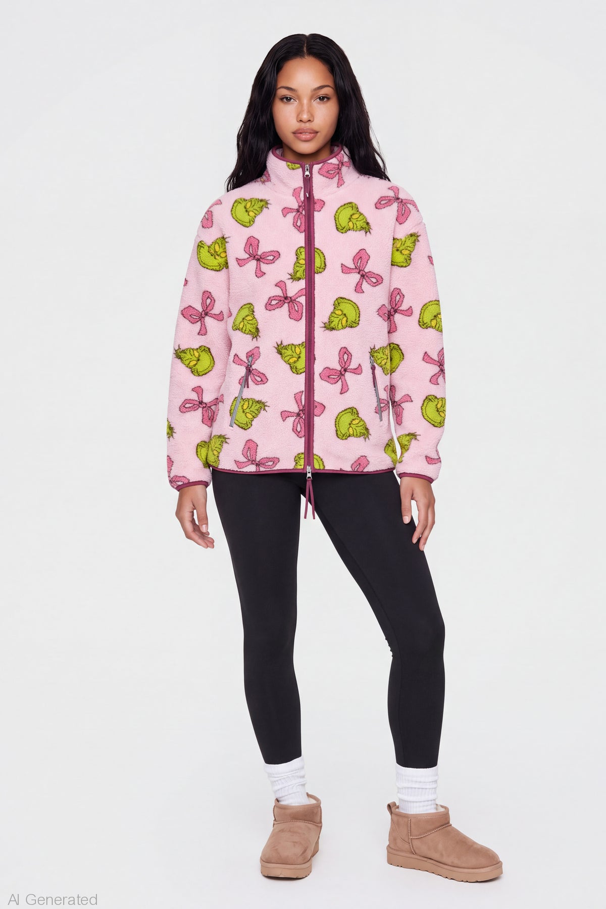 The Grinch Sherpa Zip Pullover - Light Pink