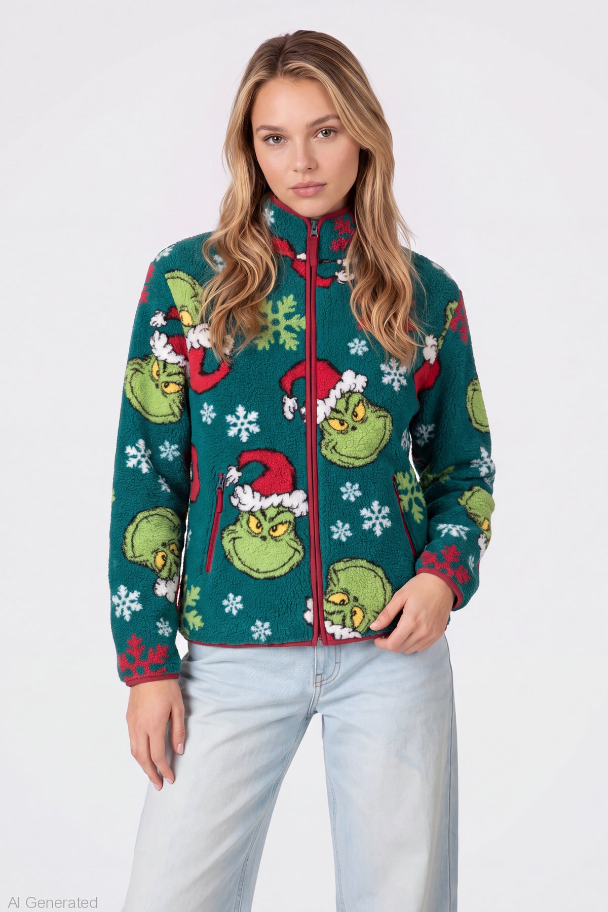 Alt View 3. The Grinch Sherpa Zip Pullover - Green