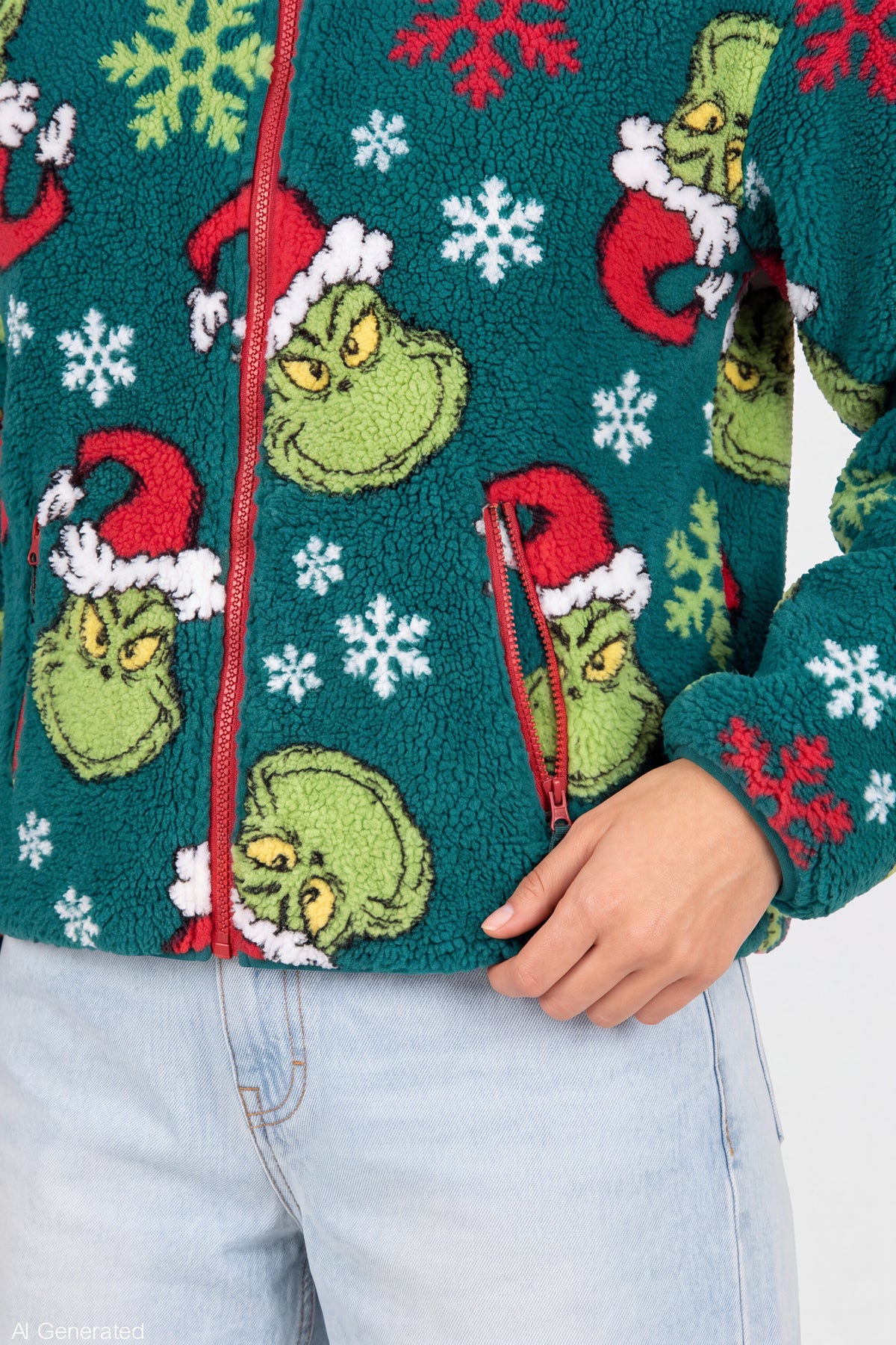 Alt View 4. The Grinch Sherpa Zip Pullover - Green