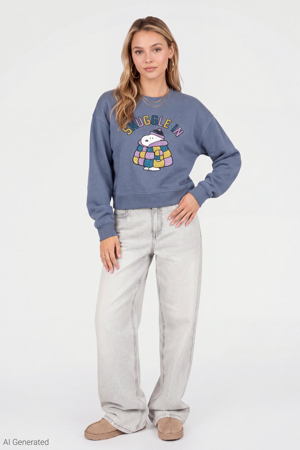 Alt View 3. Peanuts Snoopy Glitter Graphic Sweatshirt - Dark Blue