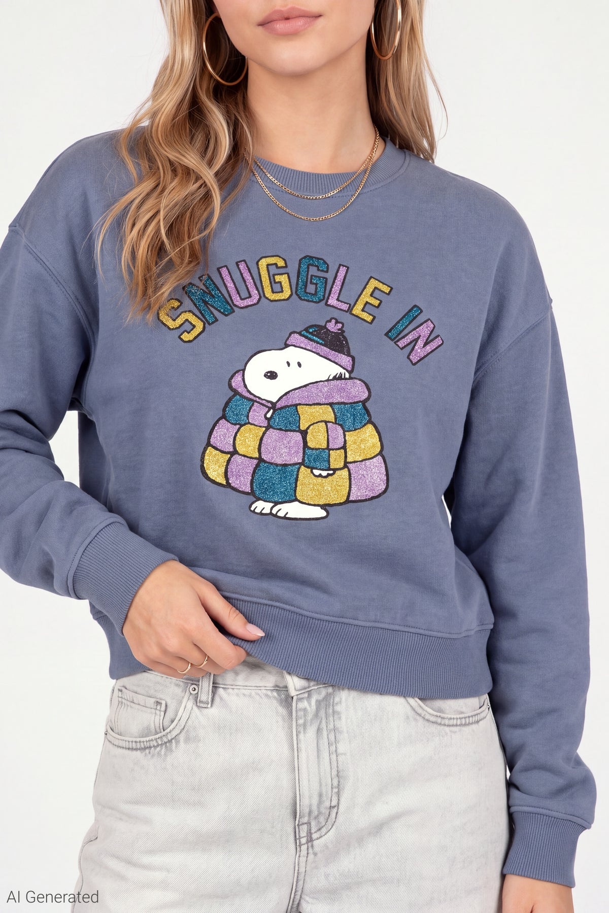 Alt View 4. Peanuts Snoopy Glitter Graphic Sweatshirt - Dark Blue