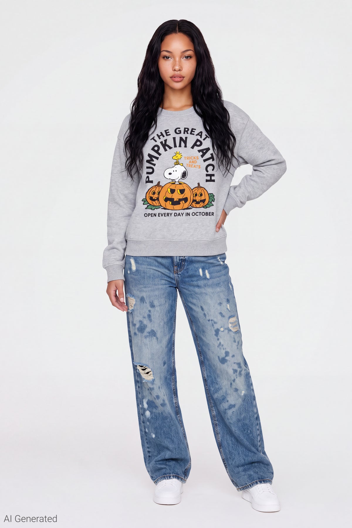 Alt View 2. Peanuts Snoopy Halloween Boxy Sweatshirt - Heather Grey