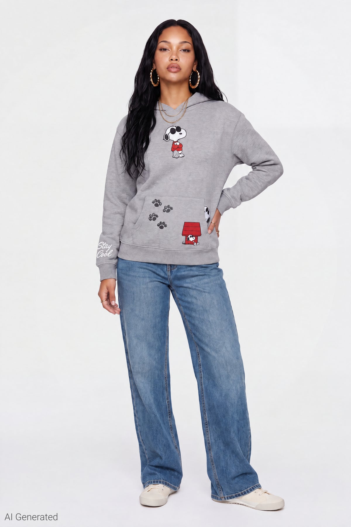 Alt View 3. Peanuty Snoopy Graphic Hoodie - Grey Blue