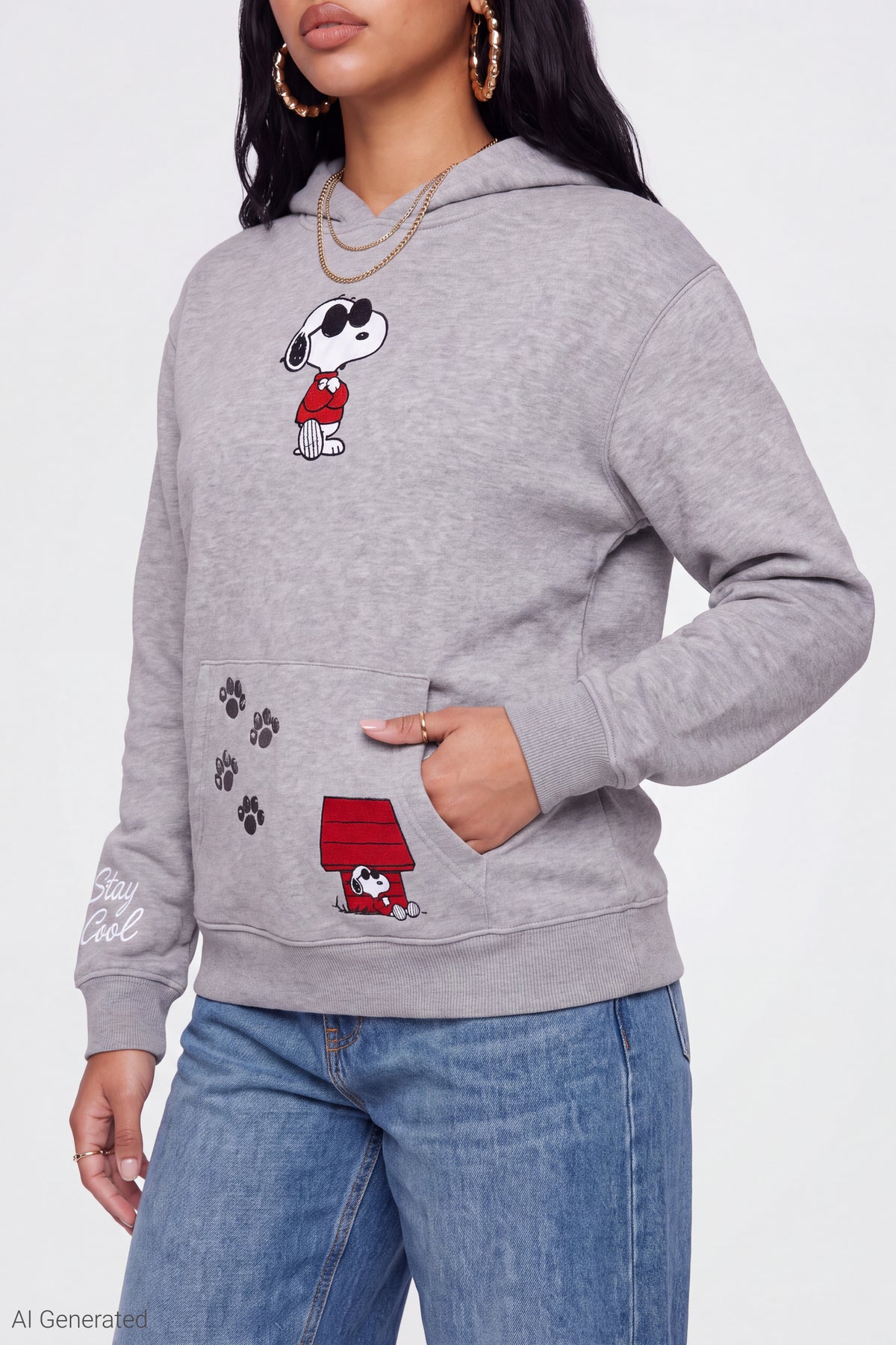 Alt View 4. Peanuty Snoopy Graphic Hoodie - Grey Blue
