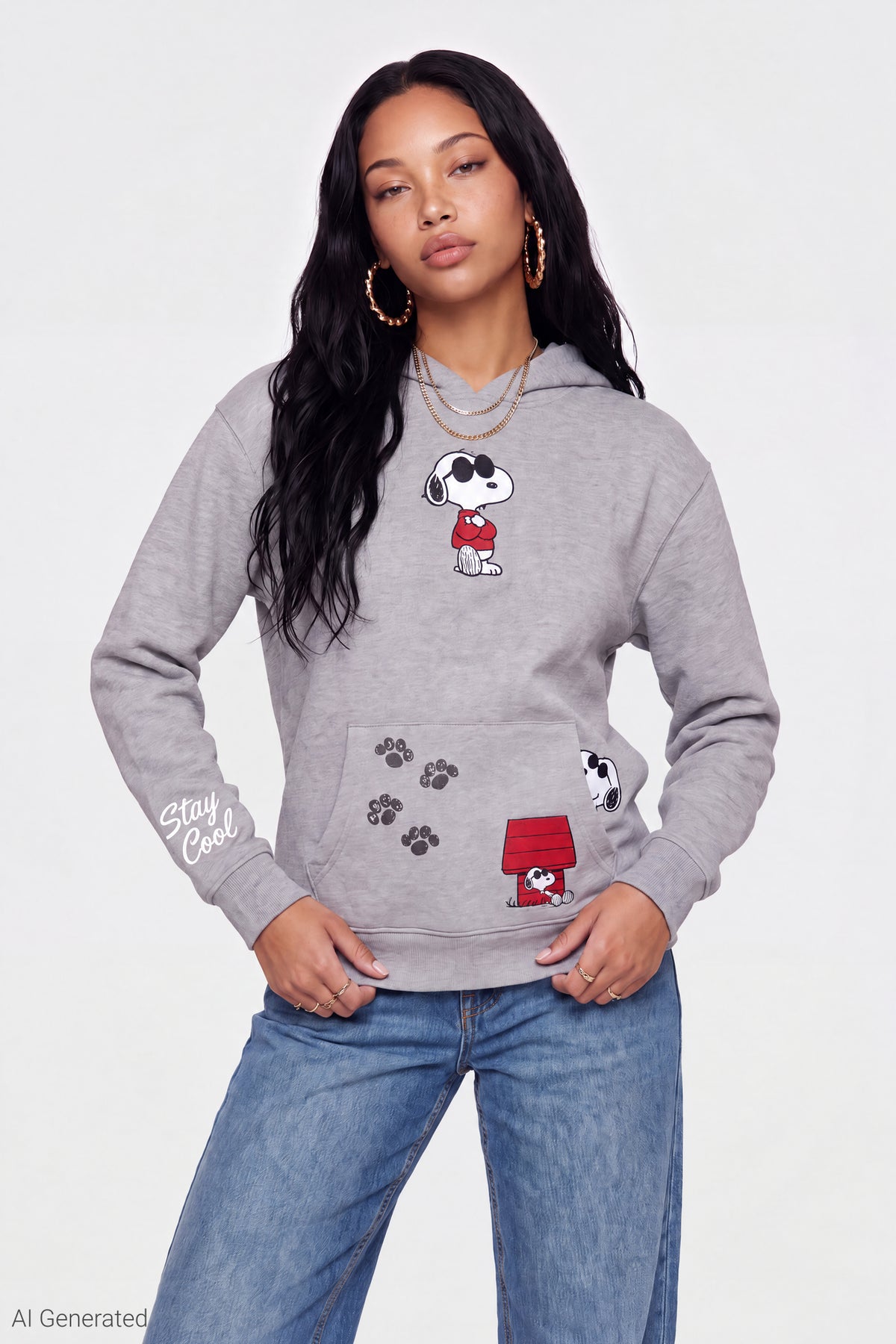 Alt View 2. Peanuty Snoopy Graphic Hoodie - Grey Blue