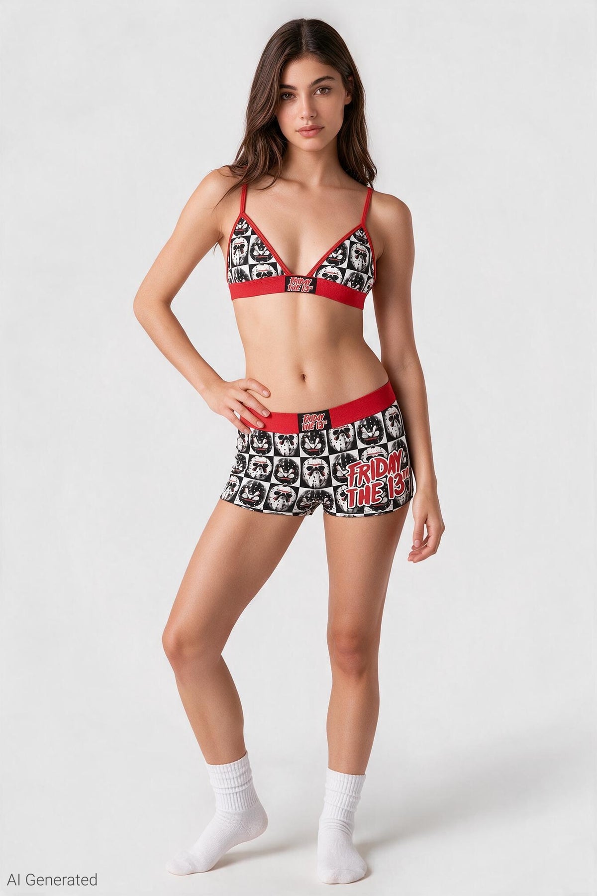 Alt View 3. Friday the 13th Triangle Bra & Boy Short Set - Black