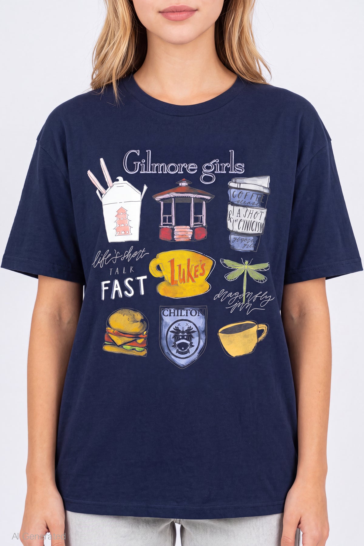 Alt View 4. Gilmore Girls Graphic T-Shirt - Navy
