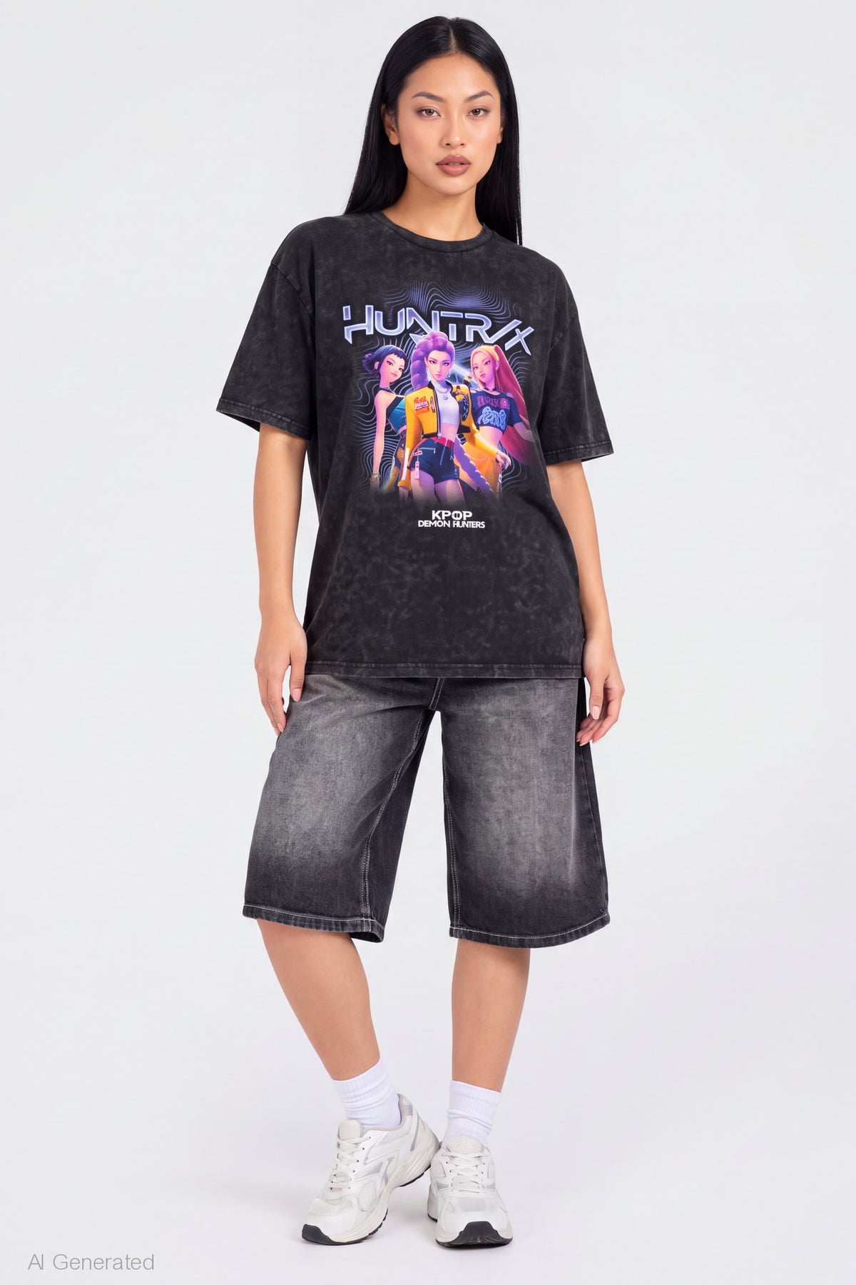 Alt View 3. Huntrix Graphic Washed T-Shirt - Black