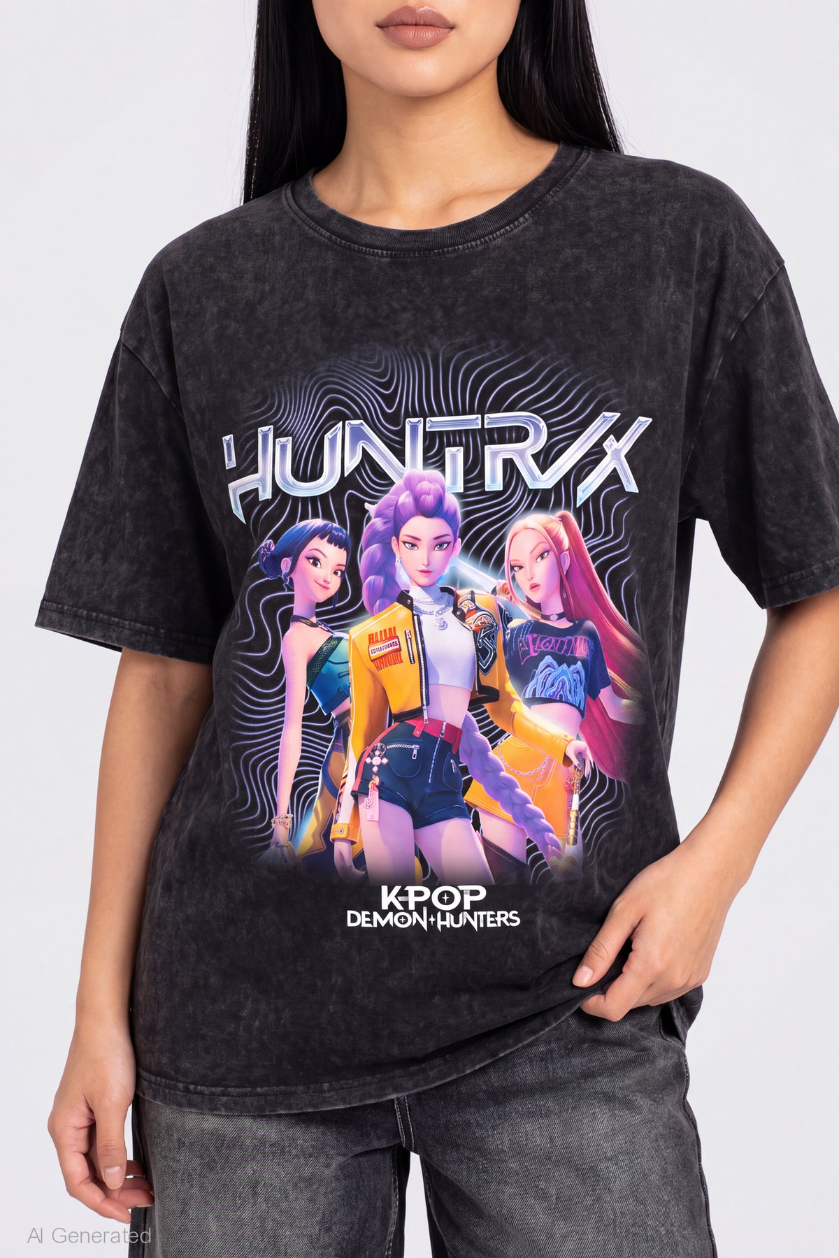 Alt View 4. Huntrix Graphic Washed T-Shirt - Black