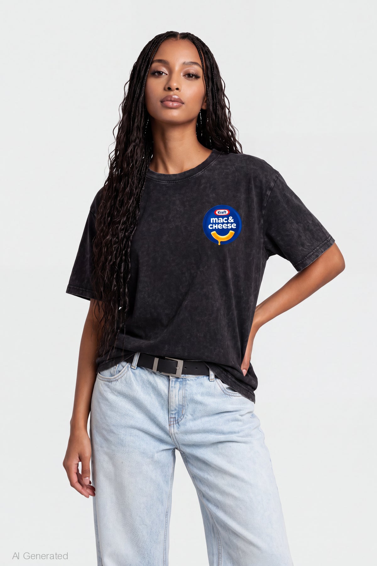 Mac & Cheese Graphic Washed T-Shirt - Black