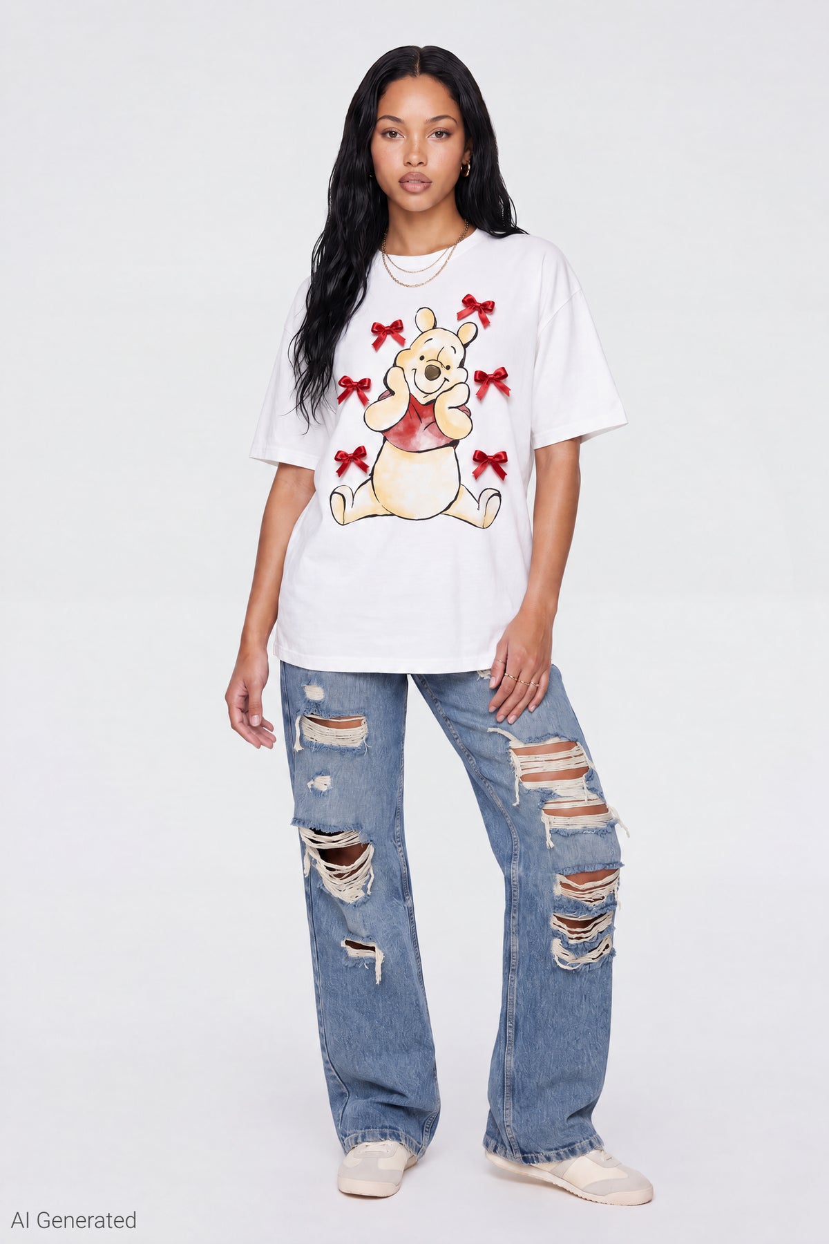 Alt View 3. Winnie the Pooh Bow Graphic T-Shirt - Cream