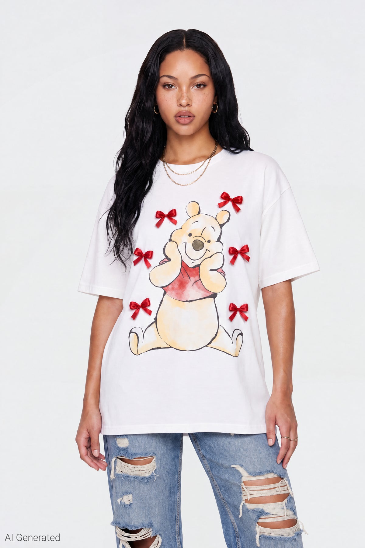 Winnie the Pooh Bow Graphic T-Shirt - Cream