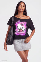 Hello Kitty Graphic Off Shoulder T-Shirt