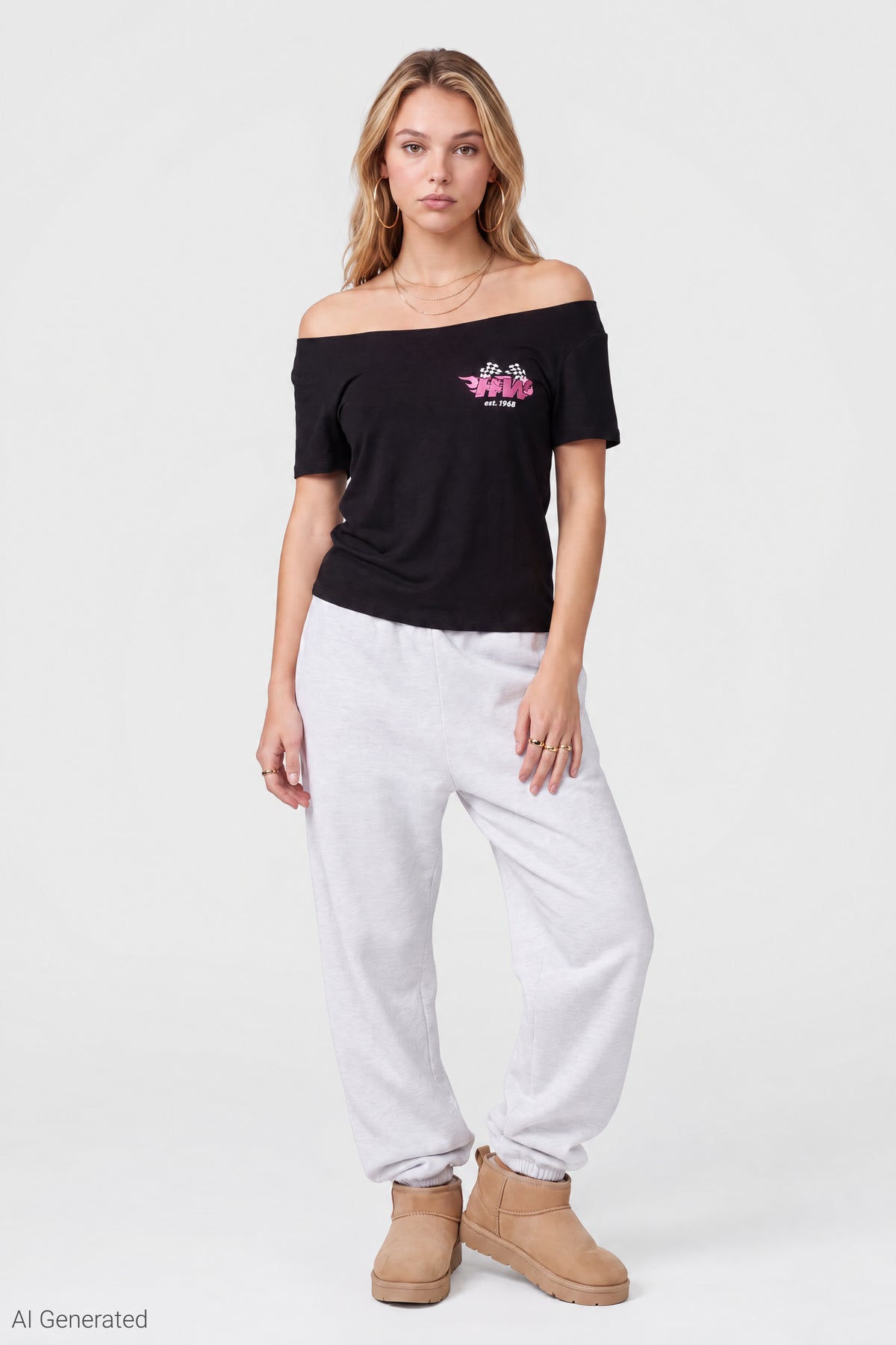 Alt View 2. Hot Wheels Graphic Off Shoulder T-Shirt - Black