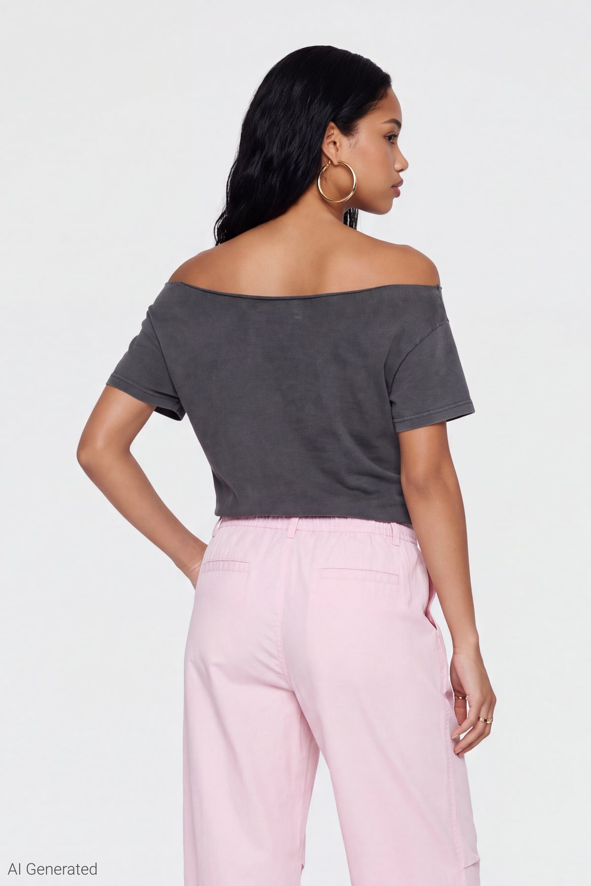 Alt View 2. Barbie Graphic Washed Off Shoulder T-Shirt - Charcoal
