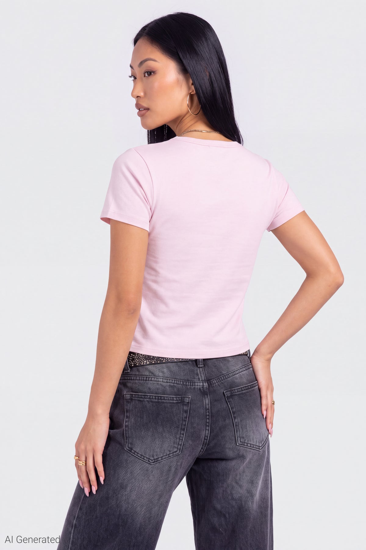 Alt View 2. Ghost Face Rhinestone Graphic Baby Tee - Pink