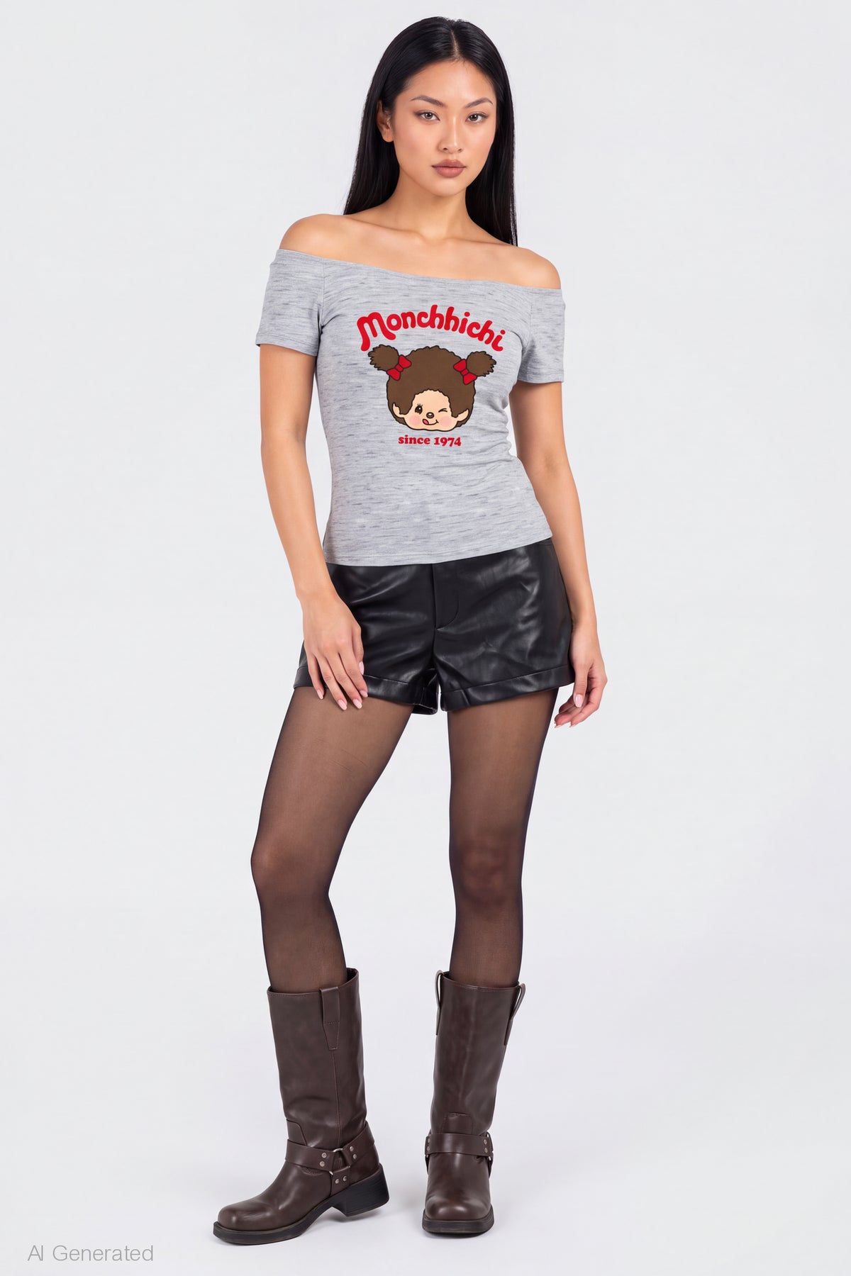 Alt View 3. Monchhichi Graphic Off Shoulder Top - Heather Grey