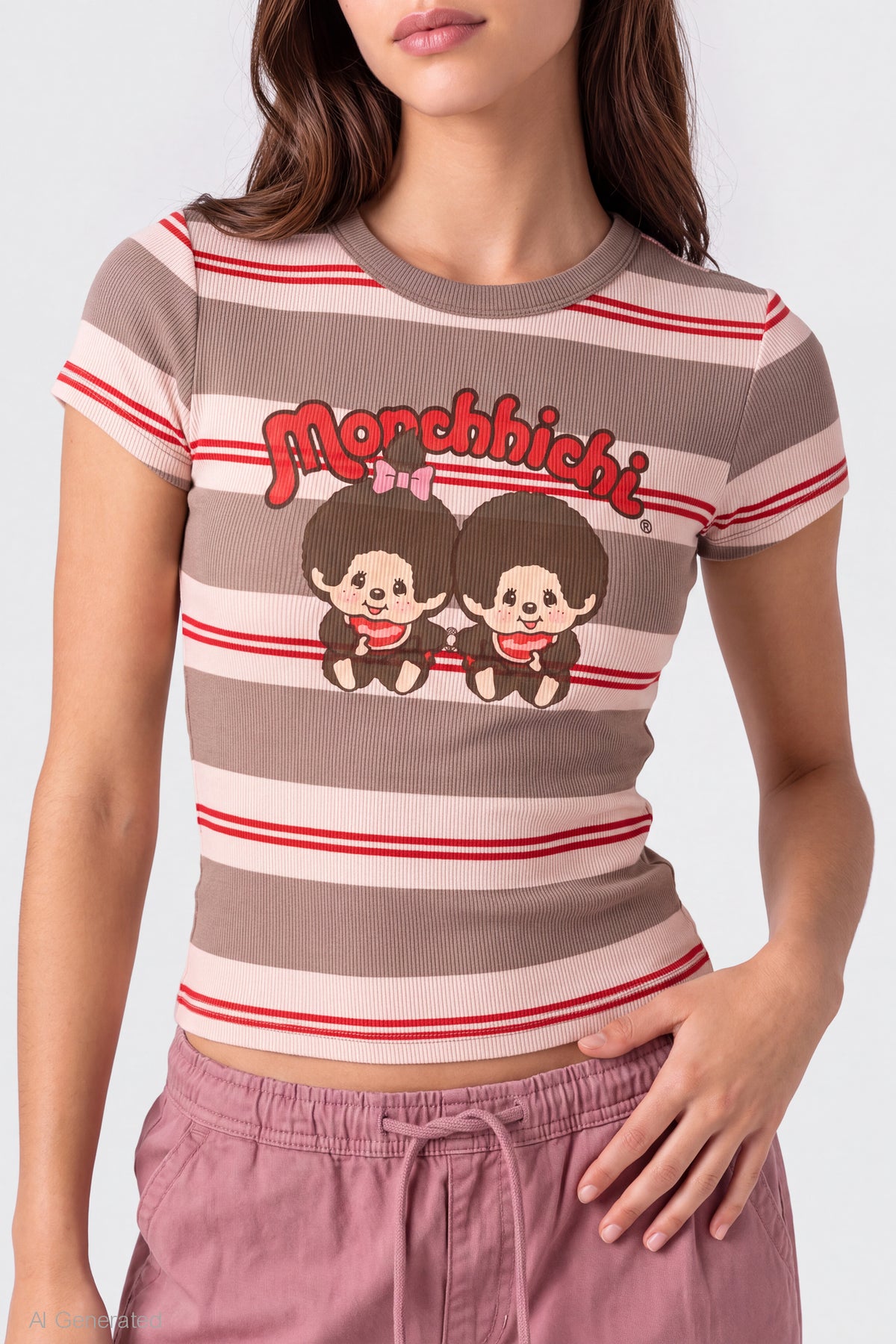 Alt View 4. Monchhichi Graphic Ribbed T-Shirt - Brown