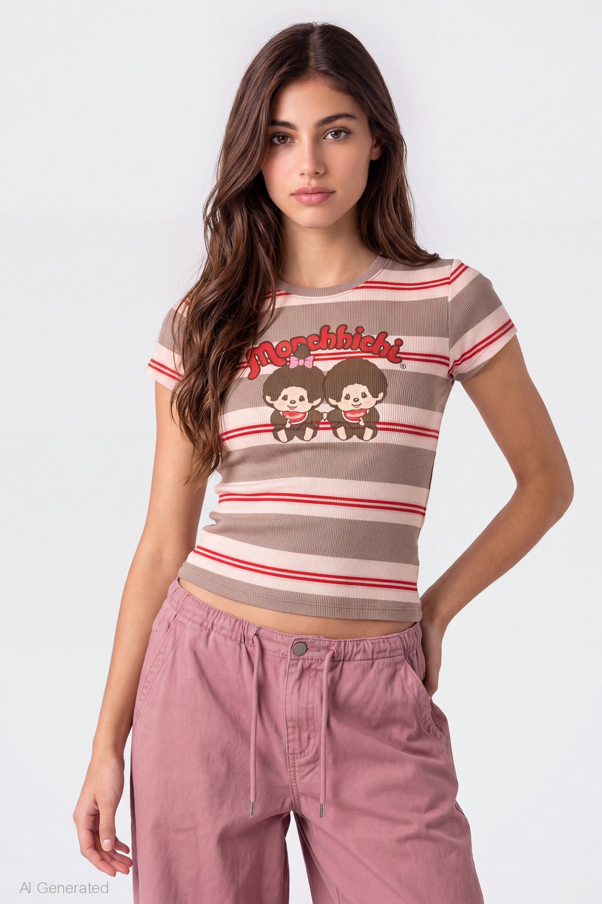 Monchhichi Graphic Ribbed T-Shirt - Brown