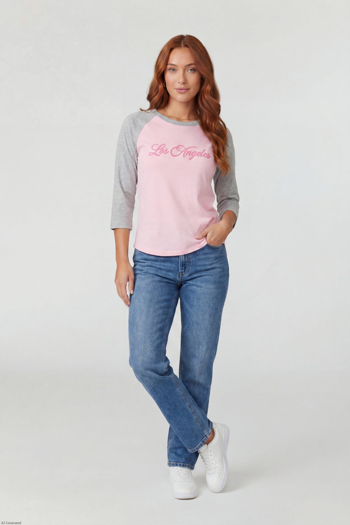 Alt View 2. Graphic Raglan 3/4 Sleeve Top - Pink