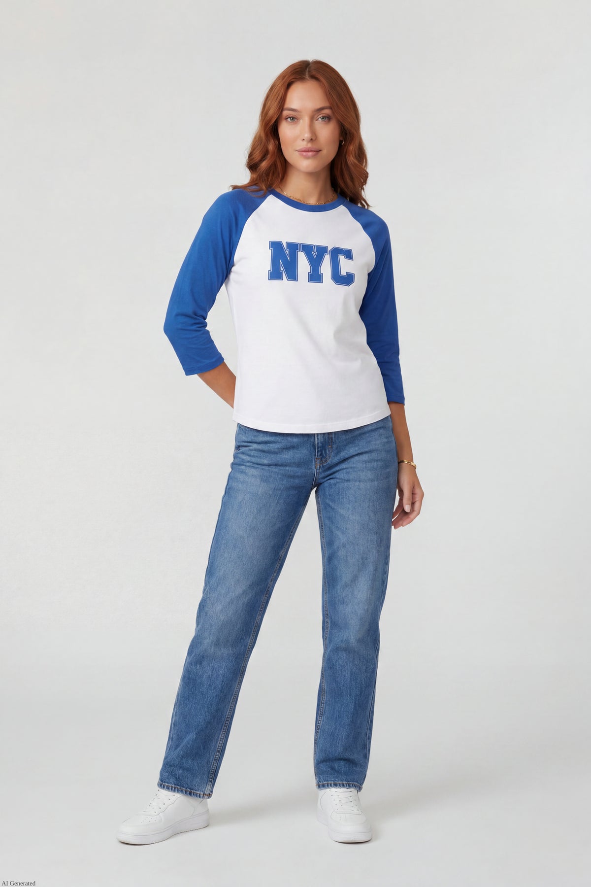 Alt View 2. Graphic Raglan 3/4 Sleeve Top - White