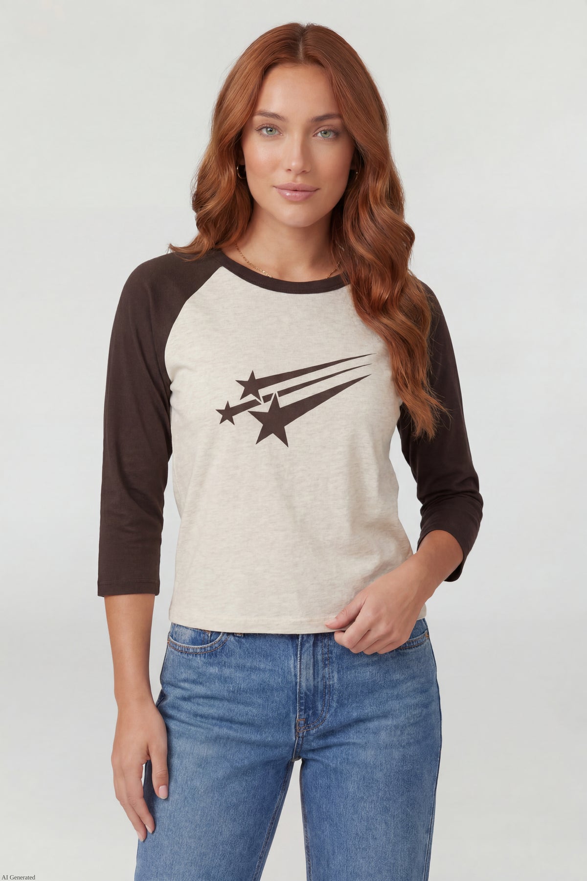 Alt View 2. Graphic Raglan 3/4 Sleeve Top - Oatmeal