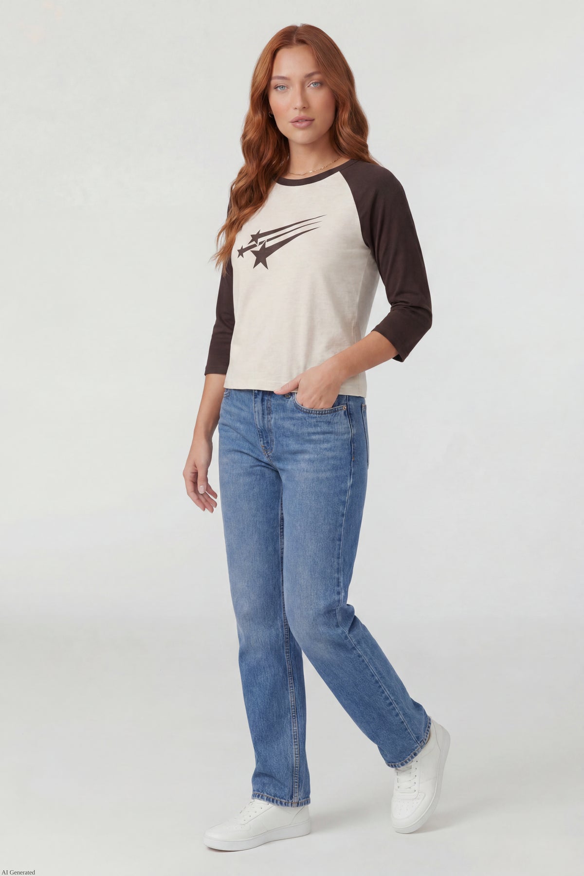 Graphic Raglan 3/4 Sleeve Top - Oatmeal