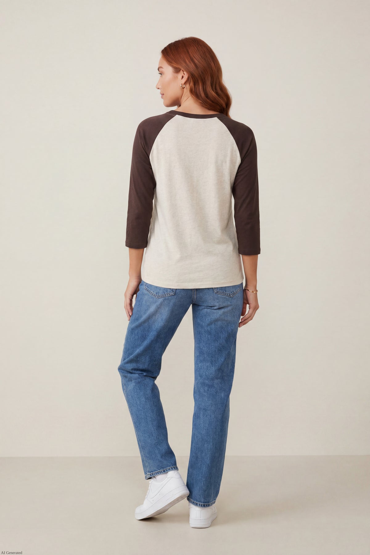 Alt View 3. Graphic Raglan 3/4 Sleeve Top - Oatmeal