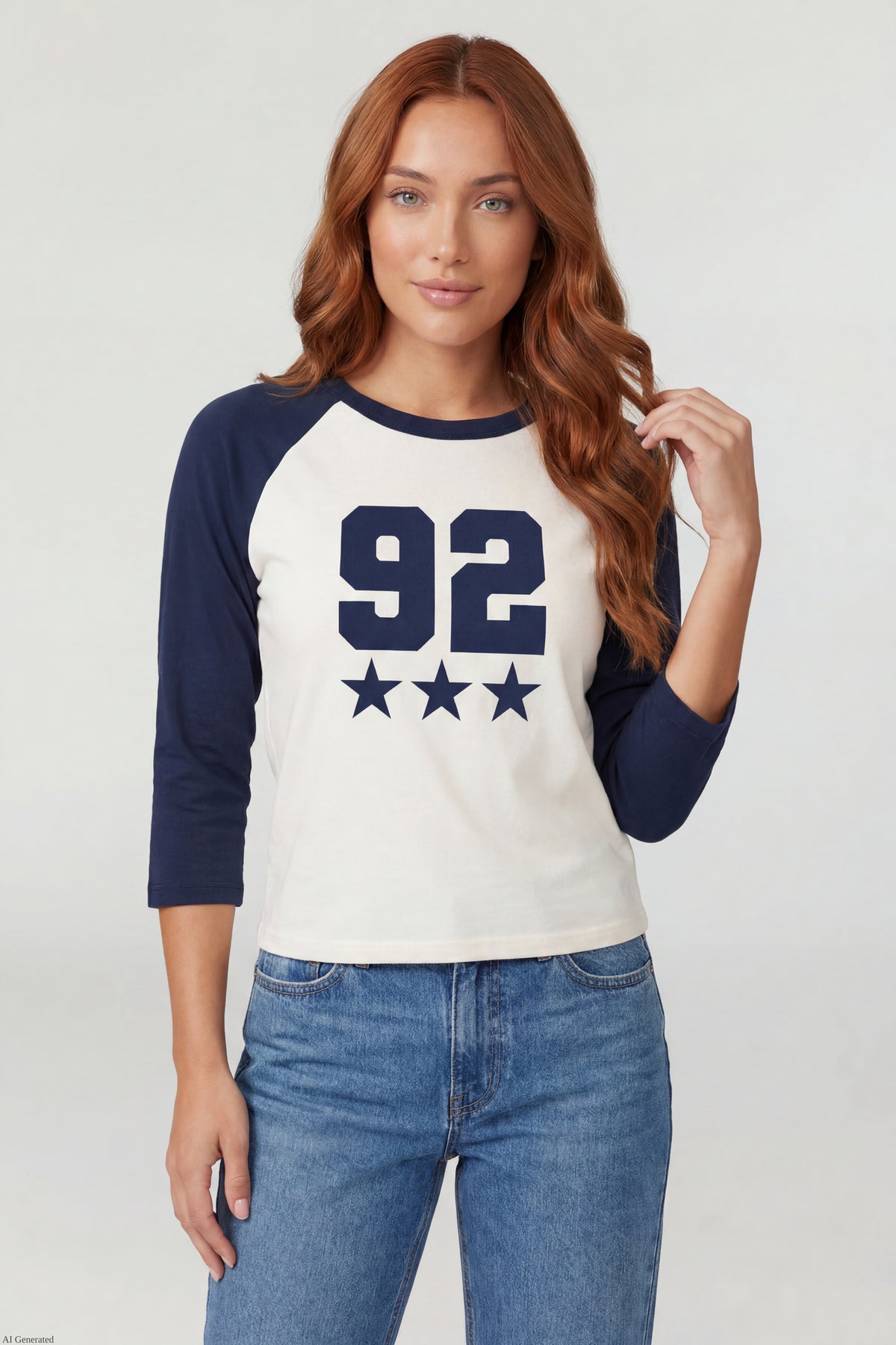 Graphic Raglan 3/4 Sleeve Top - Ivory