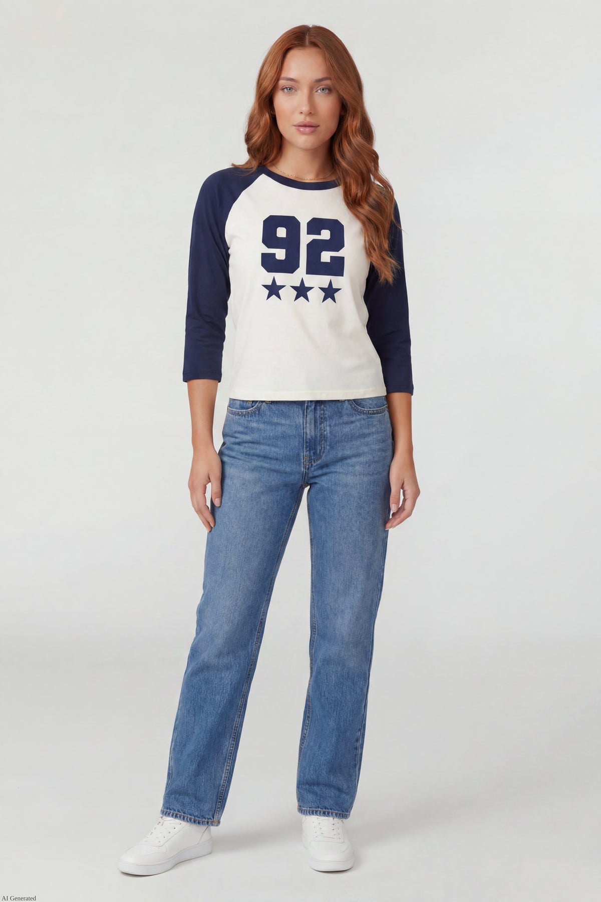 Alt View 2. Graphic Raglan 3/4 Sleeve Top - Ivory