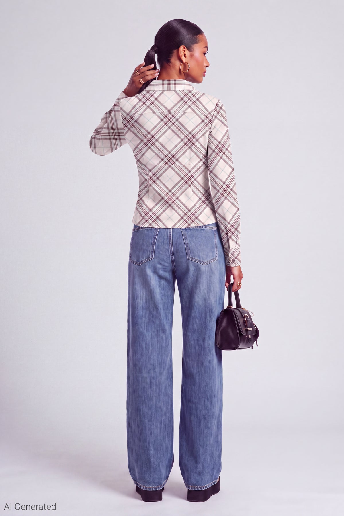 Alt View 3. Plaid Poplin Button-Up Top - Ivory