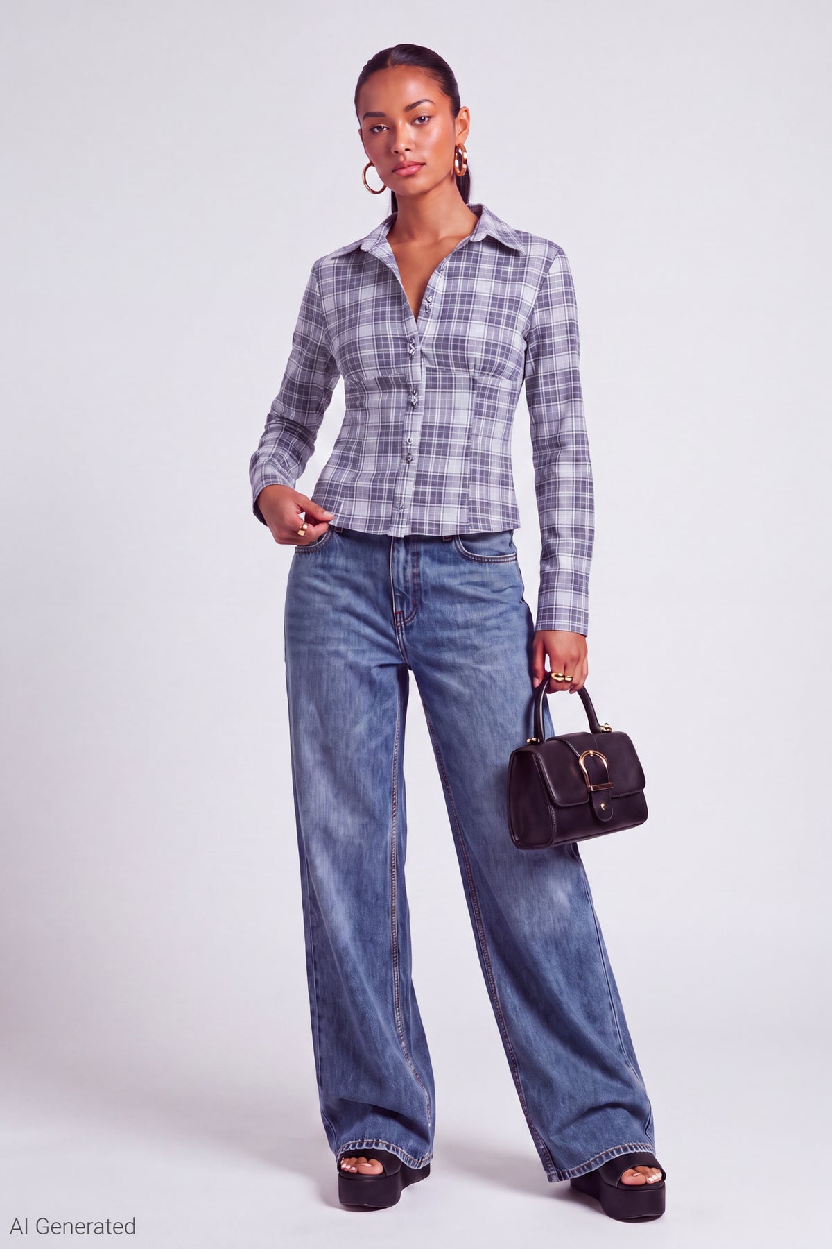 Alt View 2. Plaid Poplin Button-Up Top - Blue