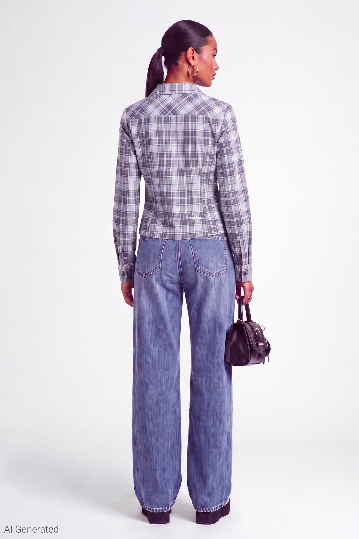 Alt View 3. Plaid Poplin Button-Up Top - Blue