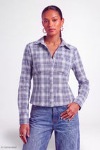 Plaid Poplin Button-Up Top