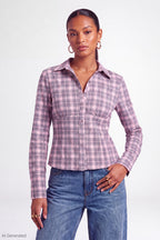 Plaid Poplin Button-Up Top