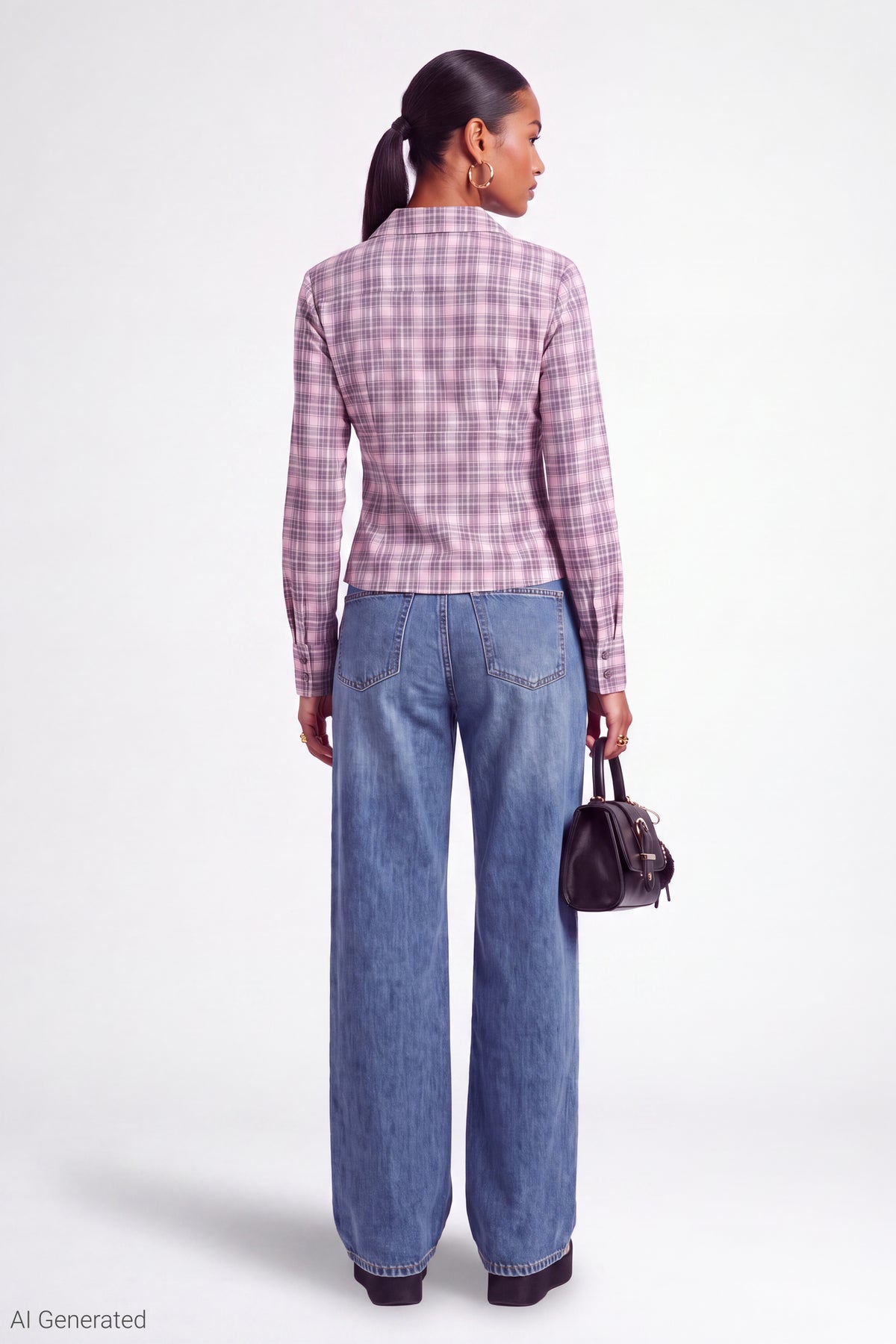 Alt View 3. Plaid Poplin Button-Up Top - Pink