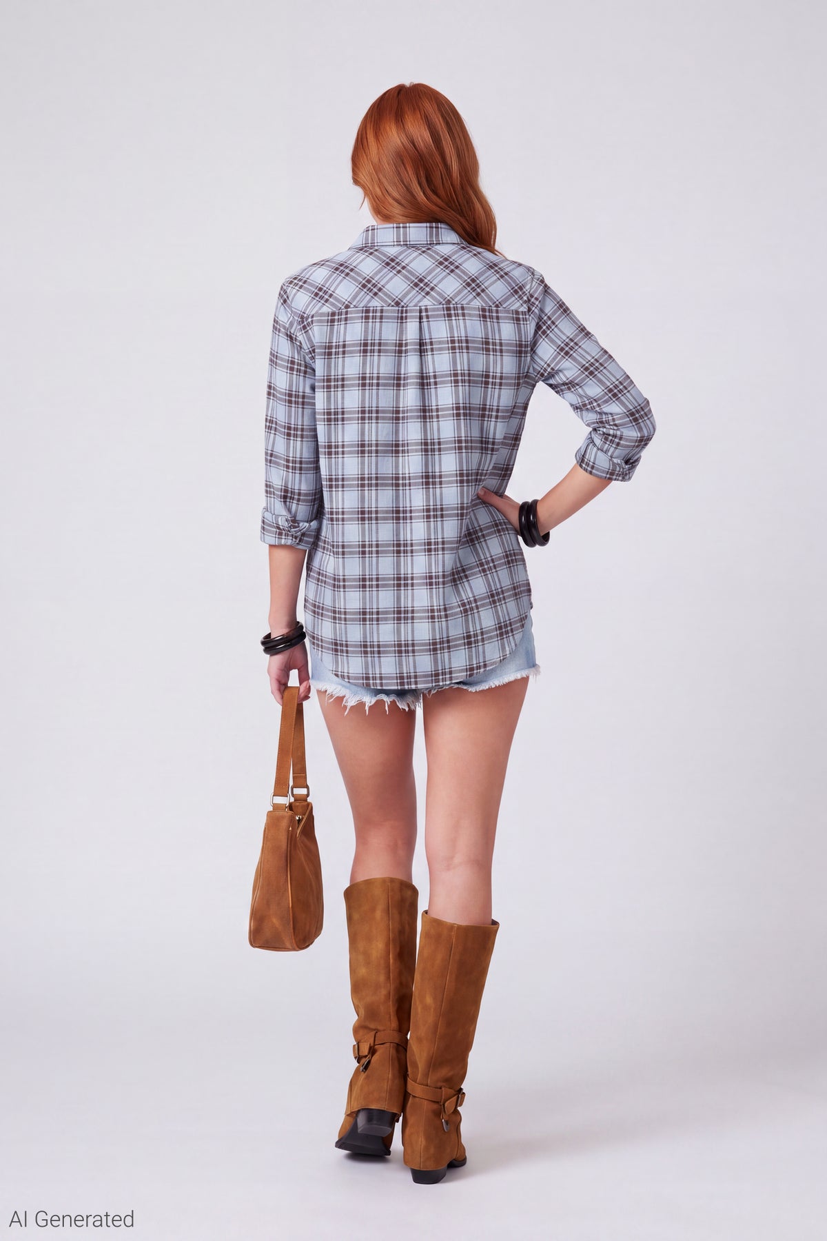 Alt View 3. Plaid Flannel Long Sleeve Button-Up Top - Blue
