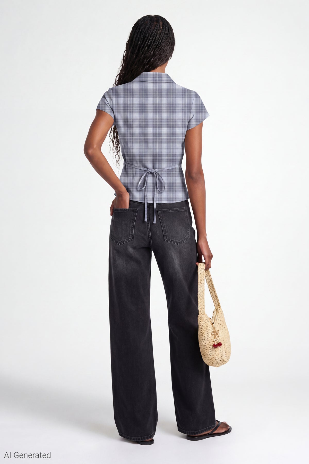 Alt View 3. Plaid Flannel Short Sleeve Button-Up Top - Blue