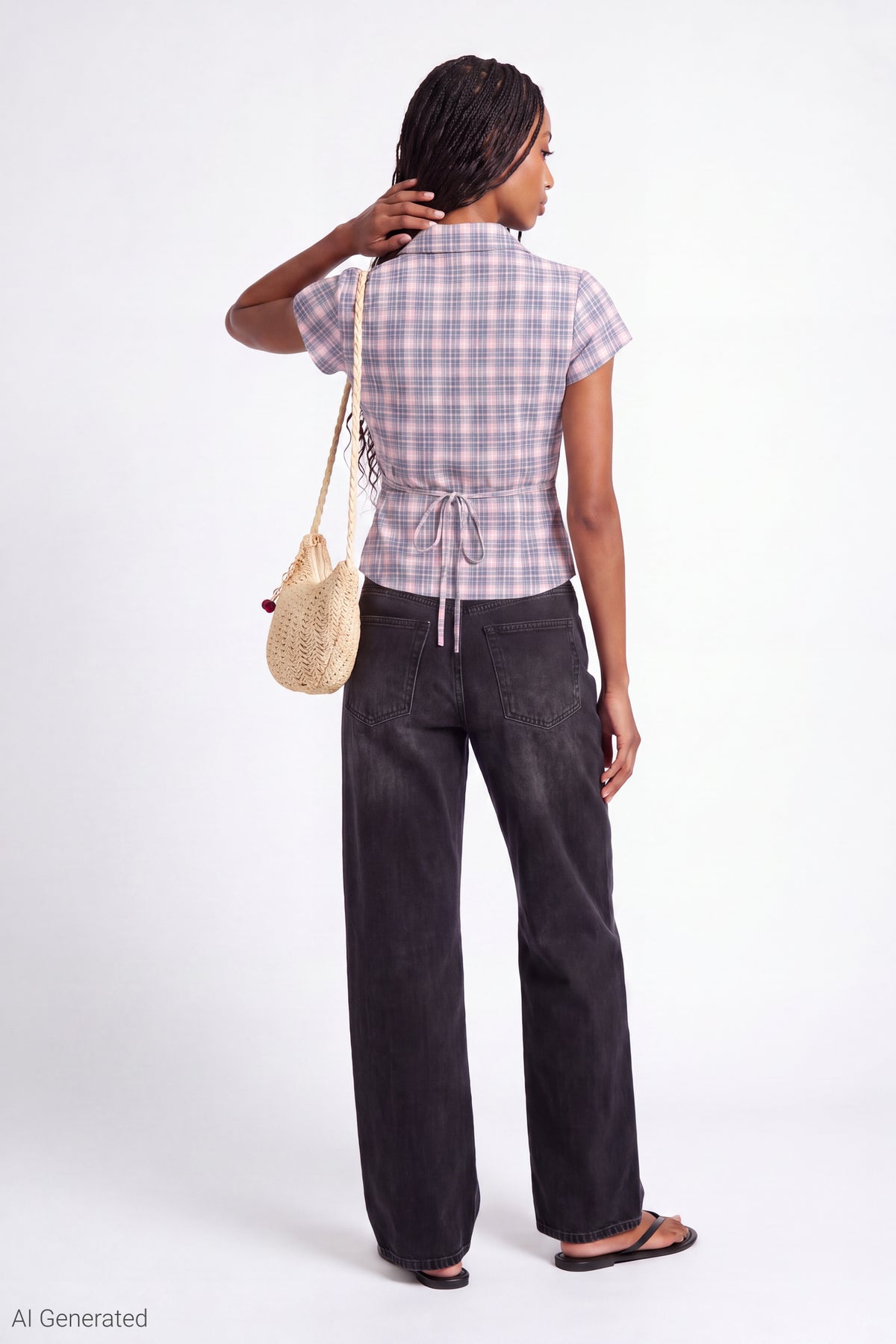 Alt View 3. Plaid Flannel Short Sleeve Button-Up Top - Pink