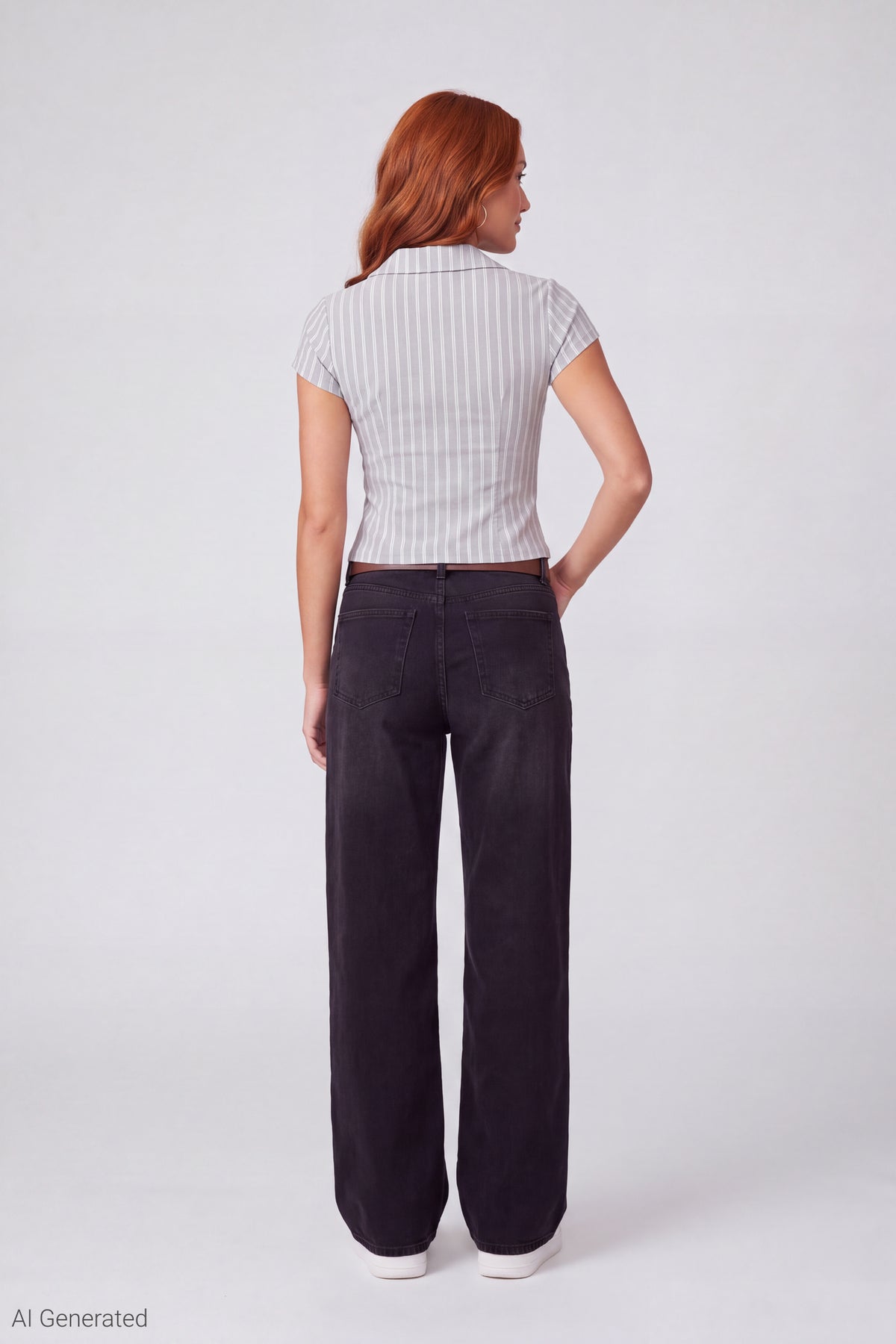 Alt View 3. Collared Zip-Up Short Sleeve Top - Light Grey