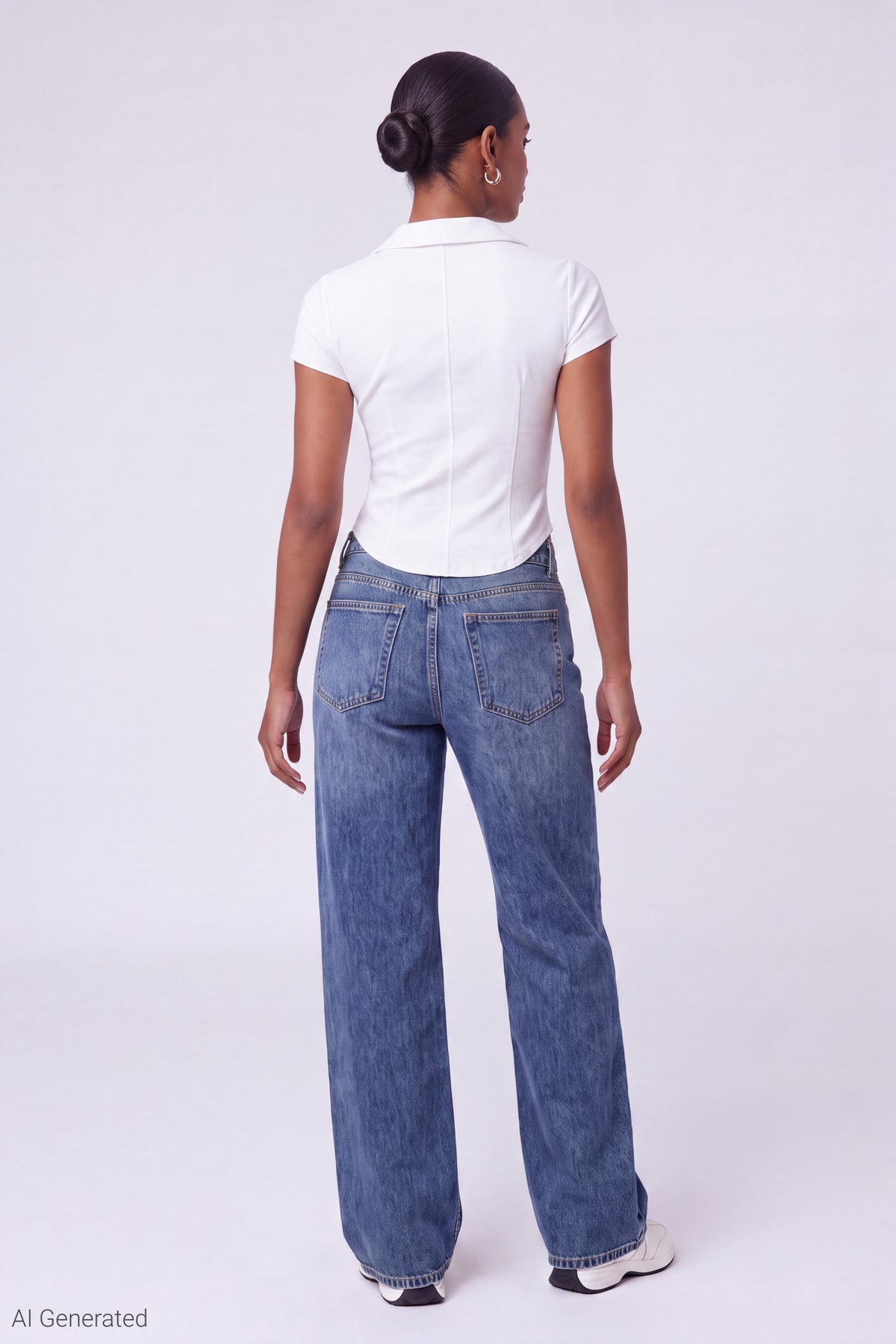 Alt View 3. Collared Zip-Up Short Sleeve Top - White